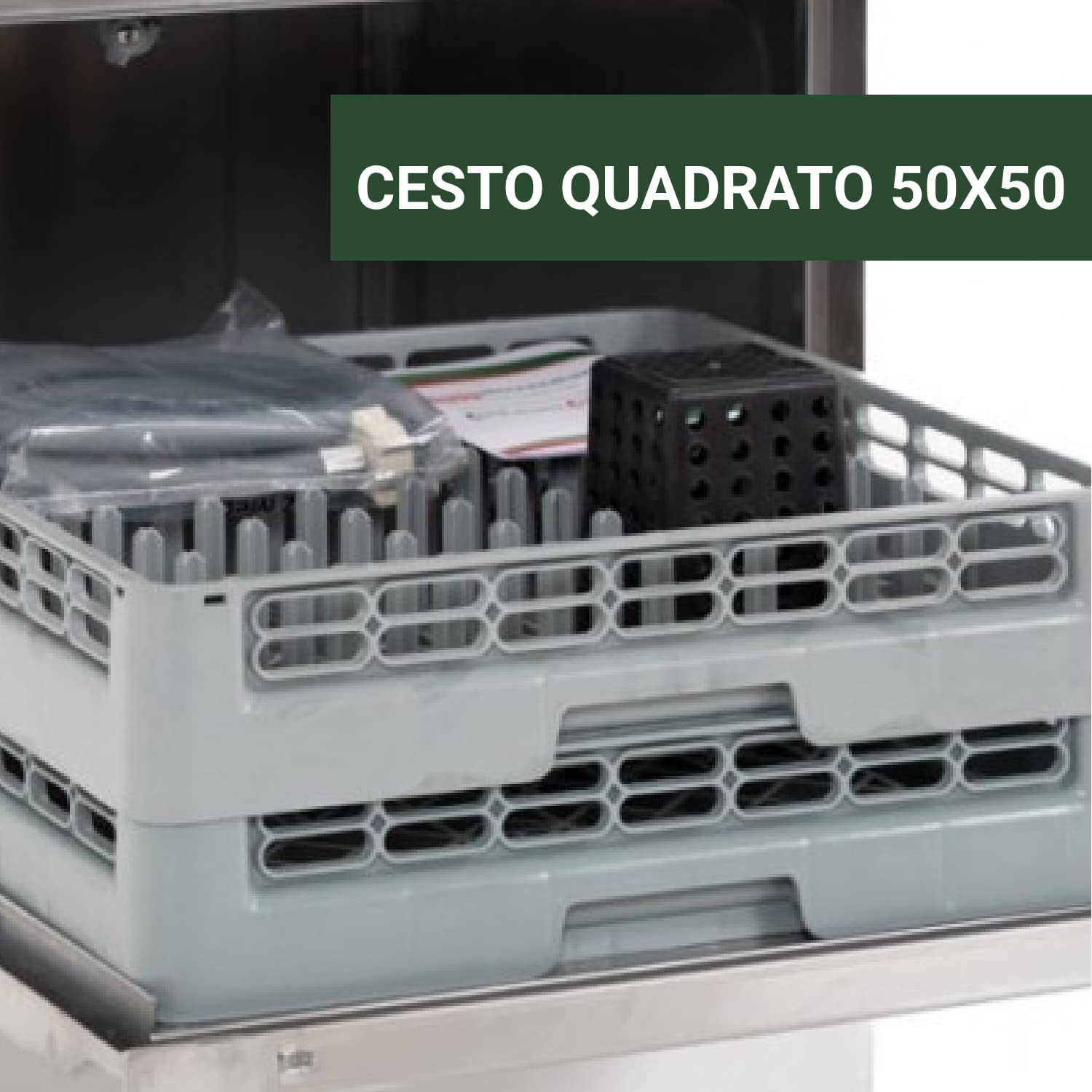 Ristoattrezzature Lavastoviglie Lavabicchieri Professionale - Trifase, con Cesto Quadrato 500 x 500 mm - Struttura in Acciaio Inox