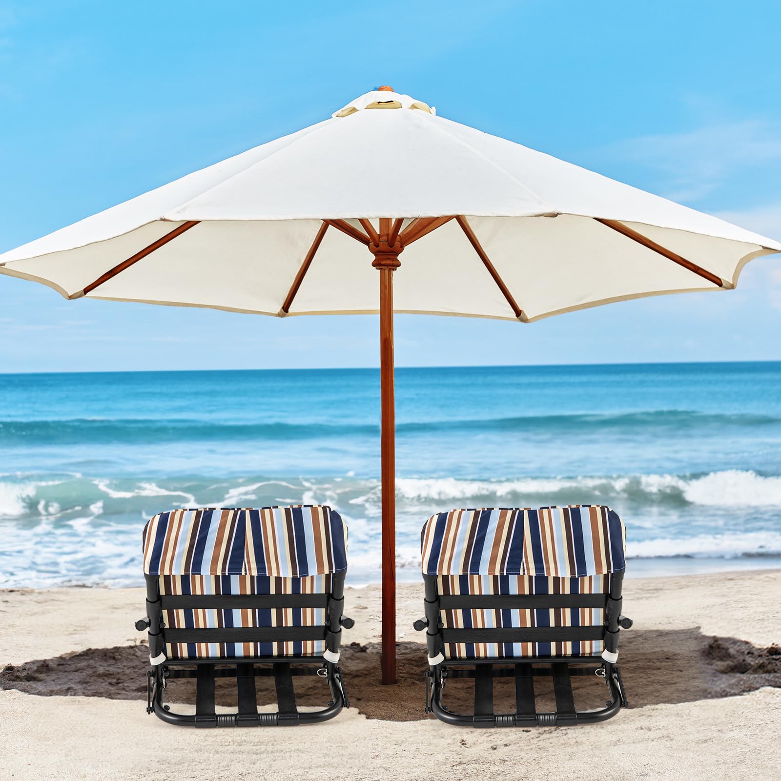 KOMFOTTEU 2er Set Strandstühle, Campingstühle faltbar mit weichem Kissen, Klappstühle mit Schultergurten, Strandkorb mit rutschfesten Füßen, für Picknick, Garten, Camping, 67 x 50 x 46 cm