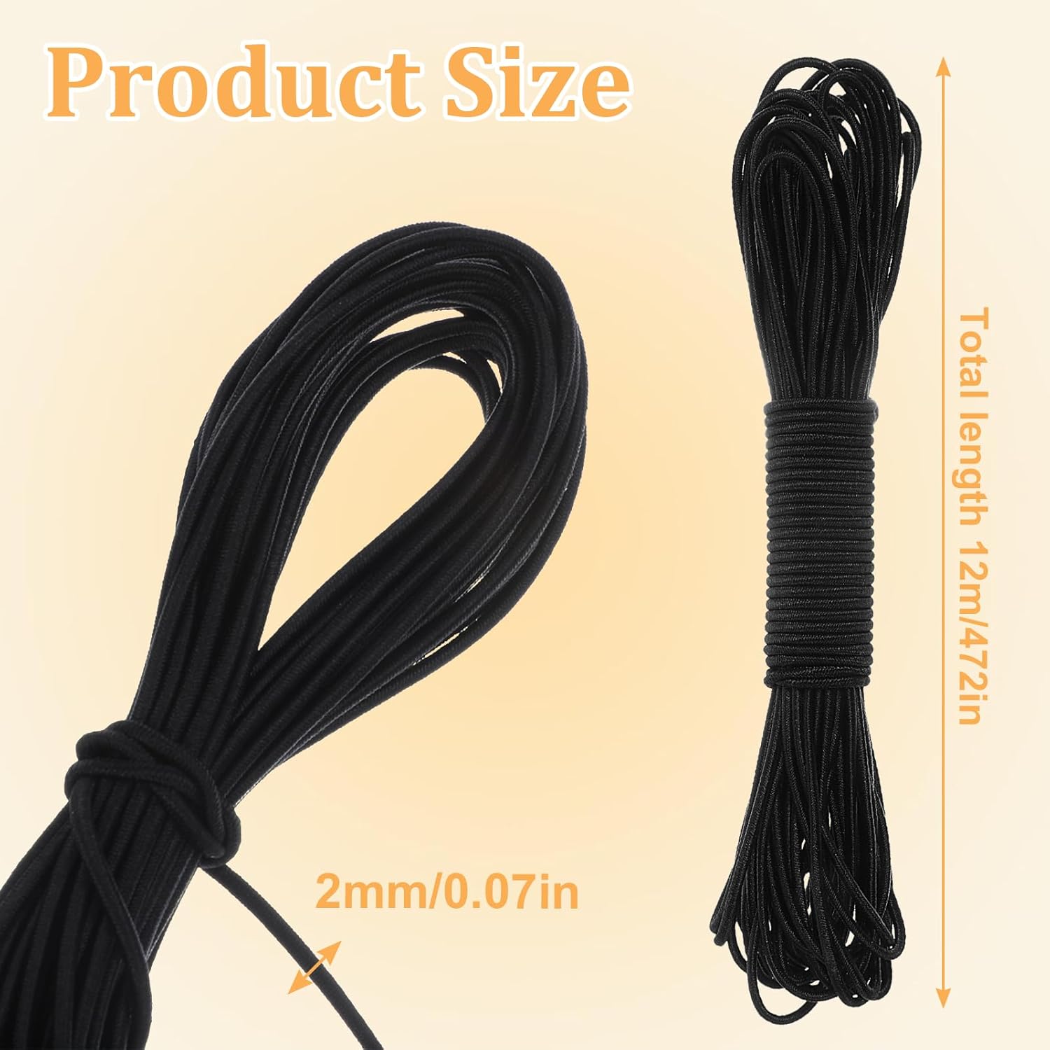 Elastic Cord (2mm), 40 Feet Black Elastic String Cords Heavy Duty Bungee Shock Cord Elastics Paracord Bungee Stretch Rope for DIY Sewing, Camping, Outdoor Activities(Black, 1/16 Inch X 40 Ft)