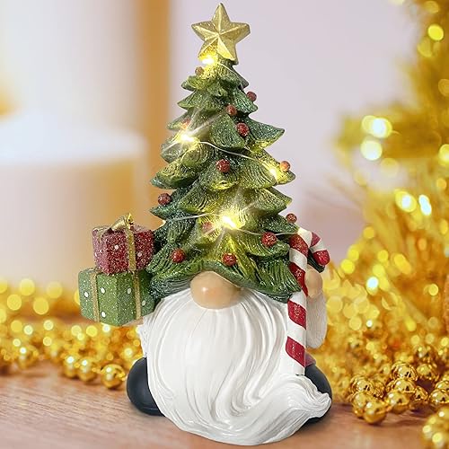 Miniatura 2 de Hodao Gnomos de árbol de Navidad hechos a mano, gnomos de resina de Navidad, regalo de vacaciones, mesa de invierno de 7.5 pulgadas de alto, árbol