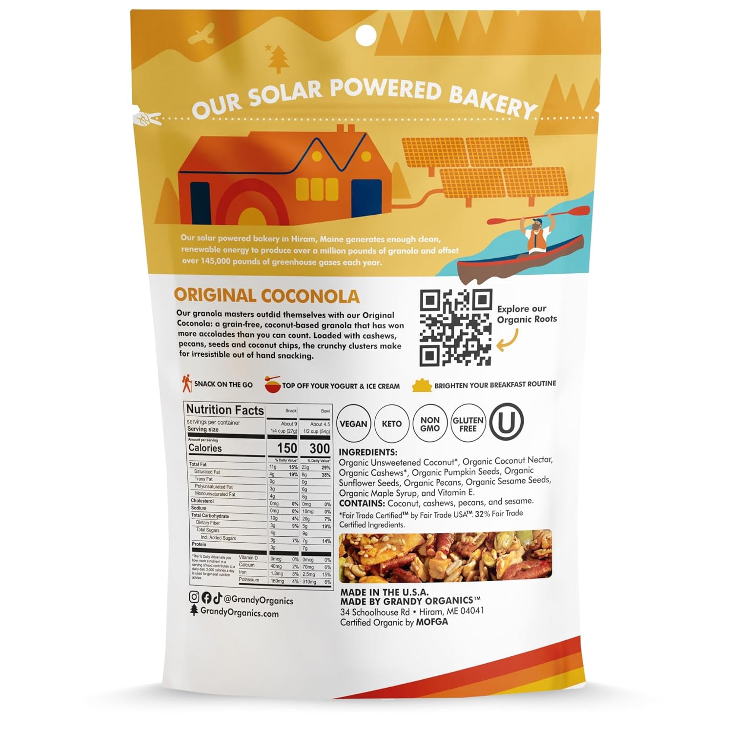 Grandy Organics Original Coconola Granola, Certified Organic Gluten Free Granola, Grain Free, Vegan and Paleo, Original Flavor Coconola, 9oz Each, Pack of 3