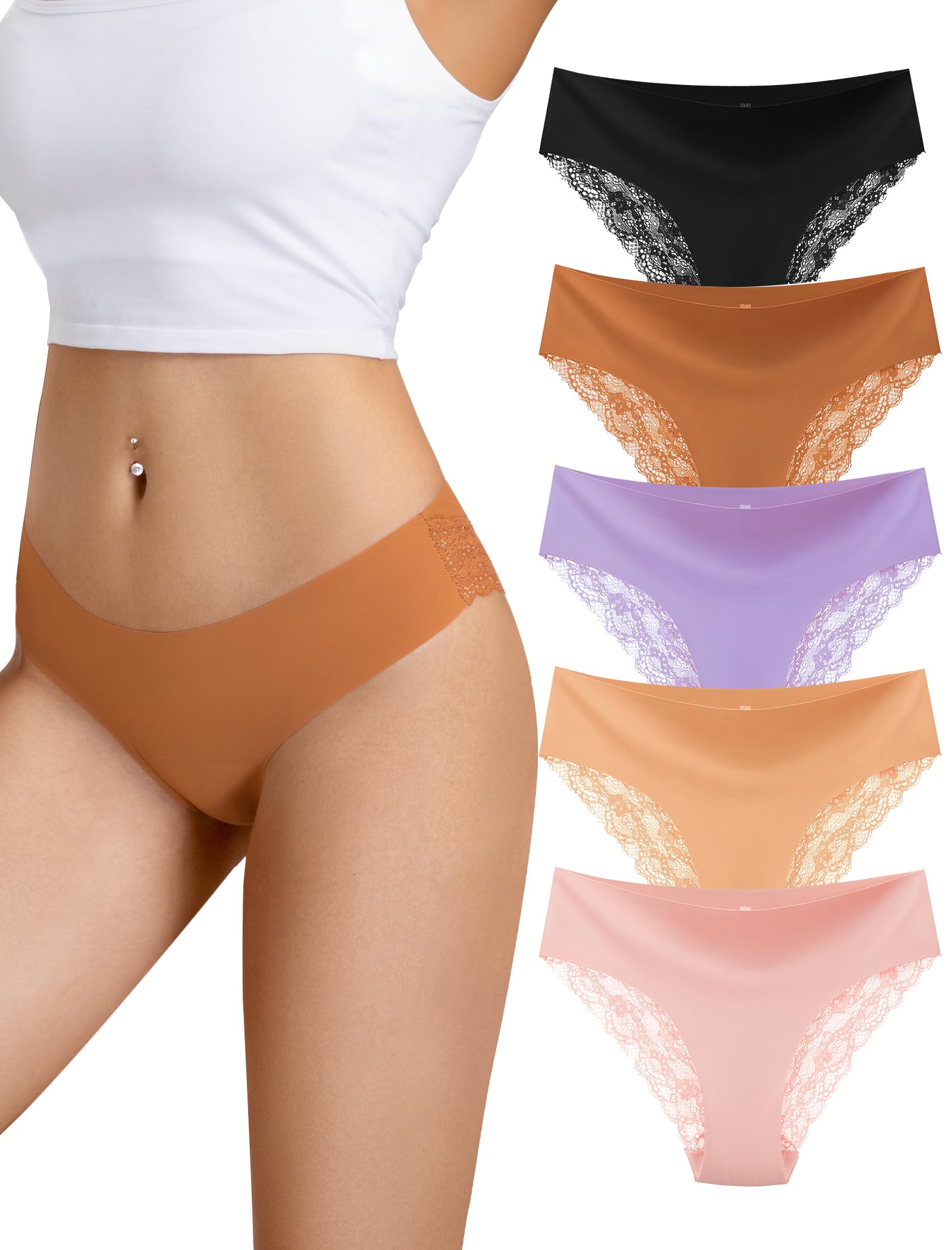VOENXE Unterhosen Damen,Spitze Slip UnterwäSche Frauen,Women Mehrpack Soft Panty,Bequeme Weich Panties Bikini,Stretch Comfortable Underwear,Sexy Lace Unterhose 5er Pack