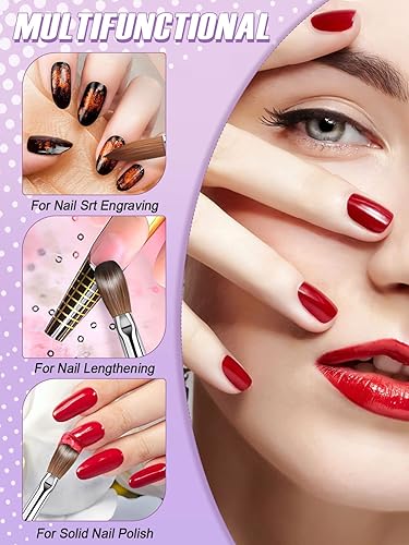 Miniatura 5 de EBANKU Cepillo de uñas acrílicas, 100% puro, Kolinsky acrílico, tamaño 14, ovalado, de forma redonda, pincel de pintura para arte de uñas, para