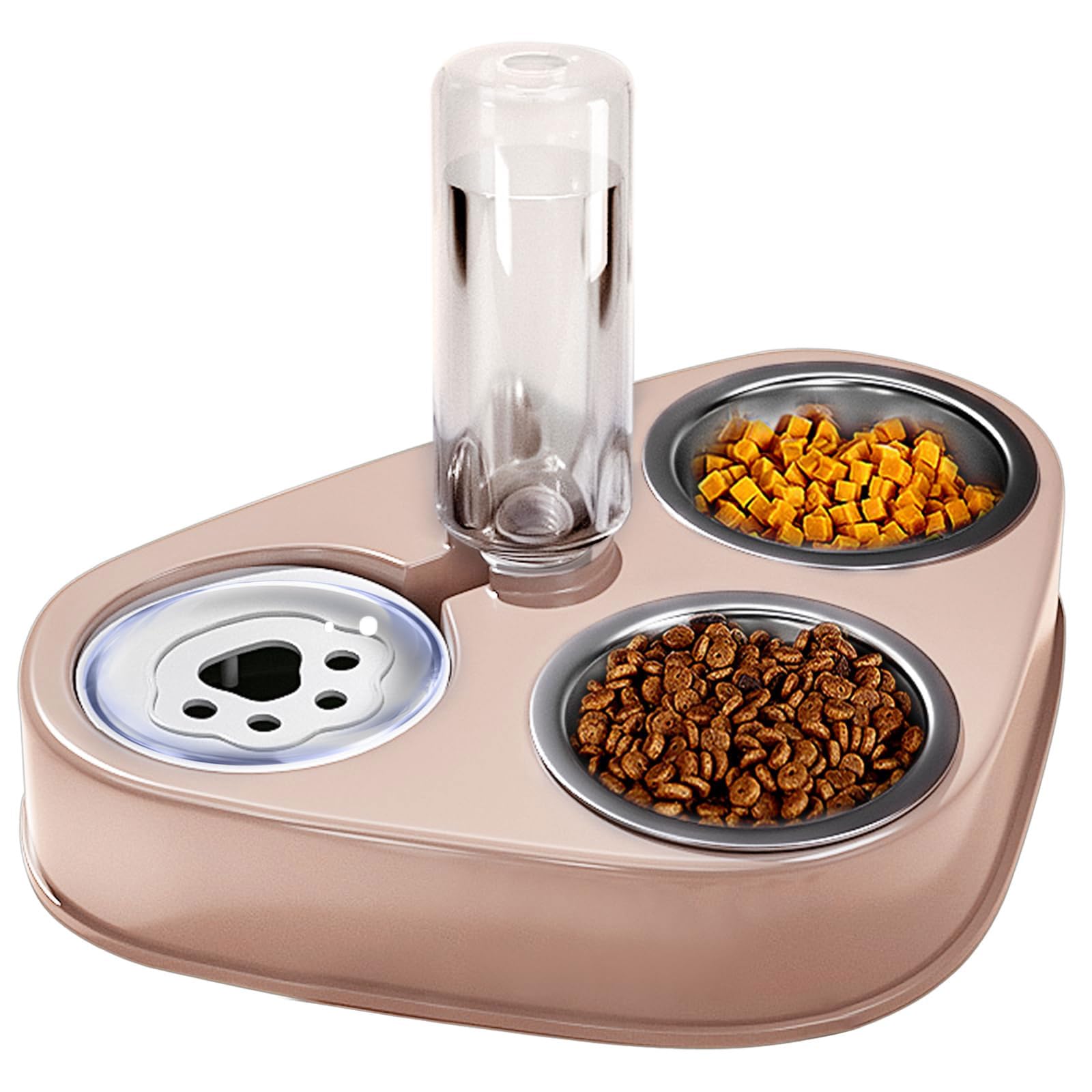 Comedero for Gatos de Acero Inoxidable 3 en 1, Doble, con depósito automático Agua for Perros y(Pink)