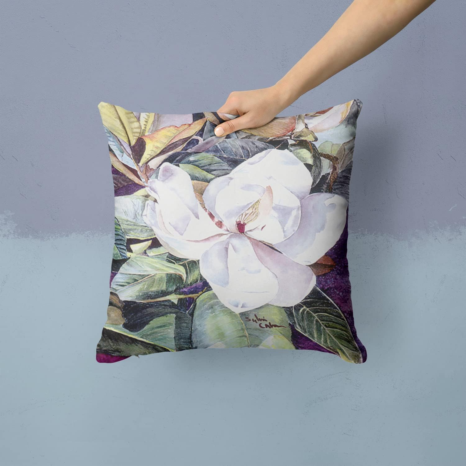 Caroline's Treasures 8002PW1414 Flower - Magnolia Fabric Decorative Pillow Machine Washable, Indoor Outdoor Decorative Pillow for Couch, Bed or Patio, 14Hx14W