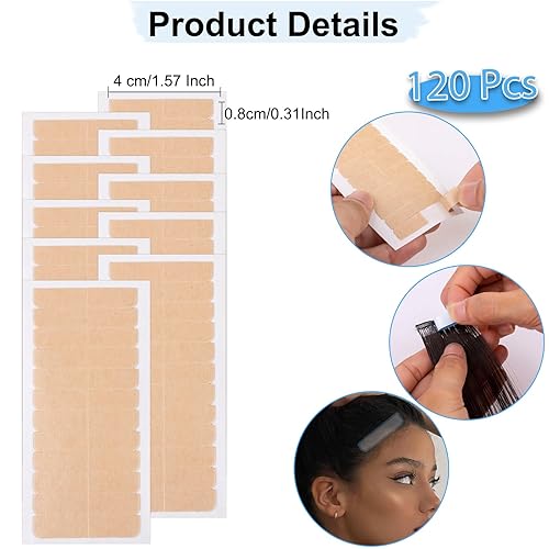 Miniatura 8 de Kachanaa 120 cintas adhesivas para extensiones de cabello de doble cara para repuesto de 1.6 x 0.3 in (negro)