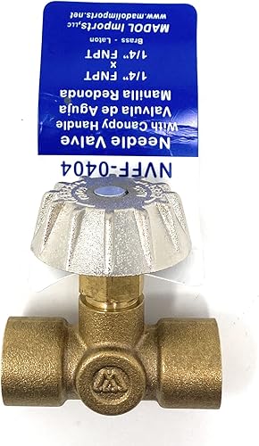 Conector de latón Válvula de aguja con mango de dosel 1/4" hembra NPT x 1/4" hembra NPT [MNV0404] - Válvula de aguja de conector de latón con mango