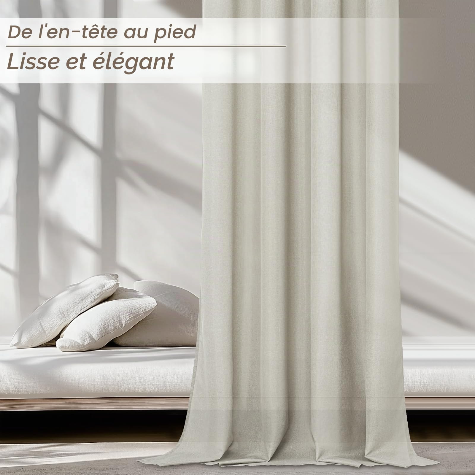 MRTREES Rideau Voilage Fenetre Salon Lot de 2 Panneaux de Rideaux Chambre Adulte Intérieurs Rideau Voile Lin Naturel Semi-Transparent à Oeillets pour Baie Vitrée Salle a Manger 140x245cm