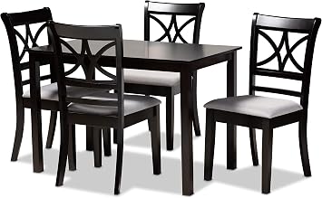 Baxton Studio Clarke Modern and Contemporary Grey Fabric Upholstered and Espresso Brown Finished Wood 5-Piece Dining Set