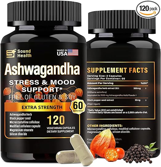 Organic Ashwagandha Capsules Supplement - 7000mg Herb Powder Equivalent per ,Immune Support, Hormone Balance - Enhanced Nutrient Absorption - 120 Capsules (60 Servings) 1