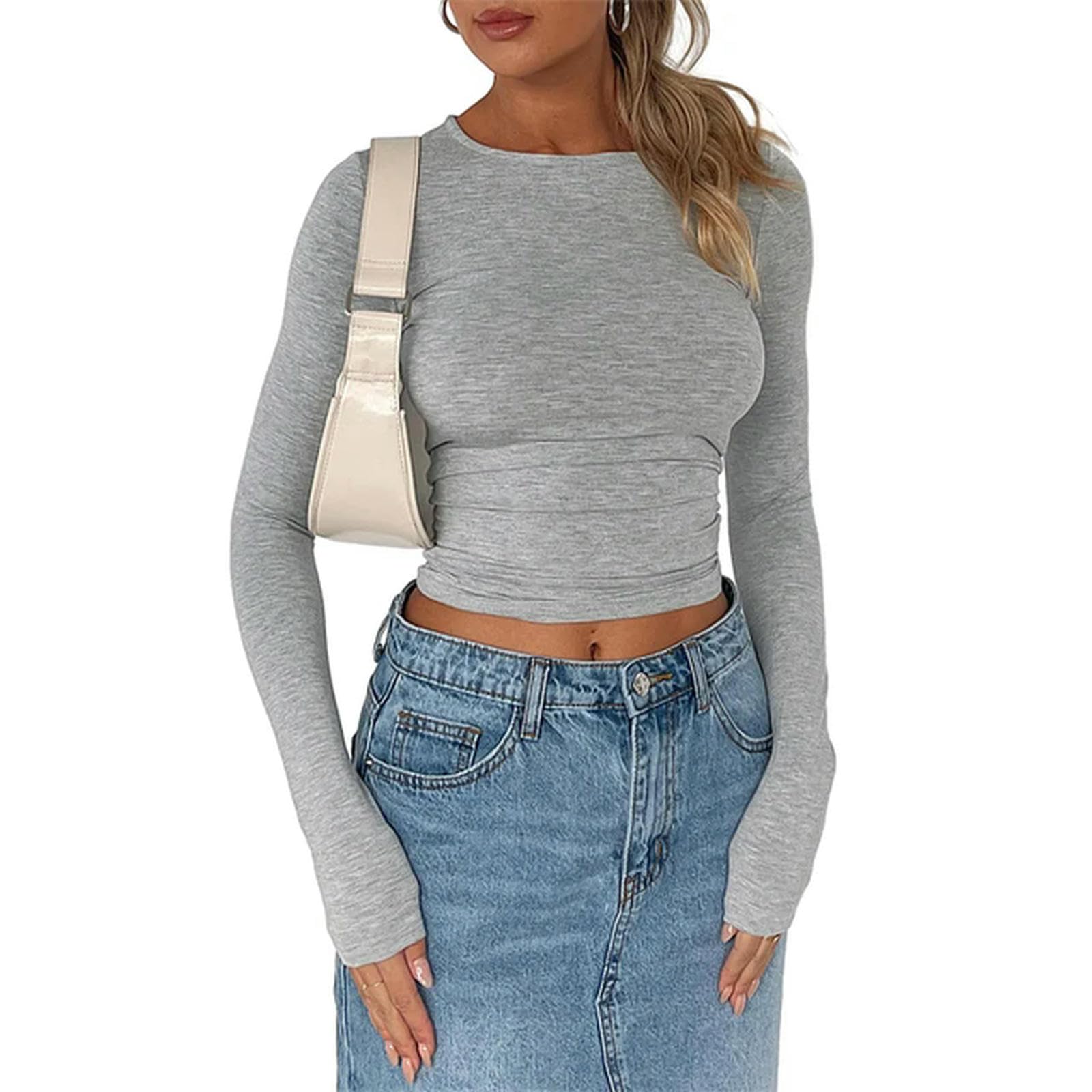 T-shirt manches longues col rond fluide et confortable vêtement casual femme S