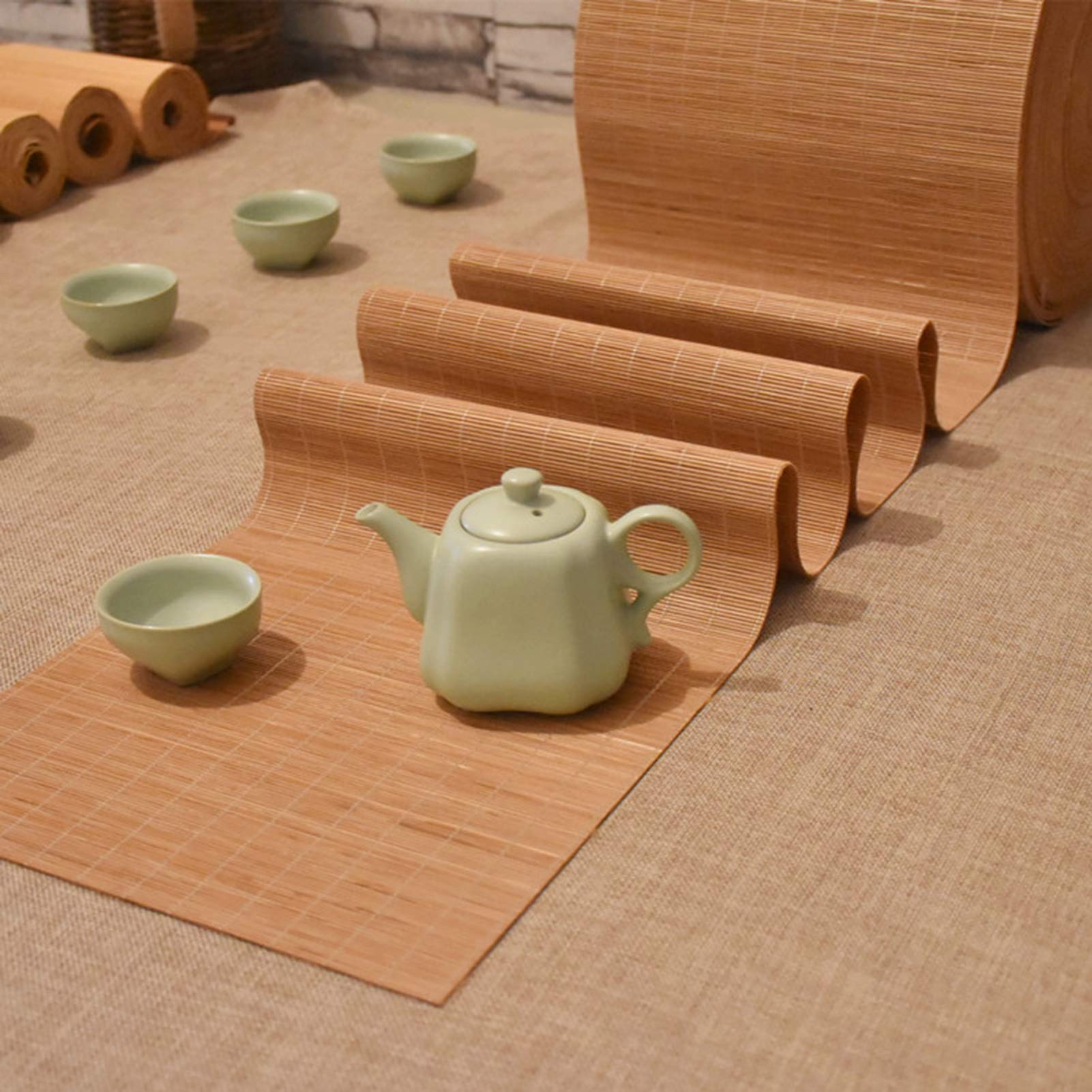 Camino de Mesa de bambú de Estilo japonés, Mantel Tejido a Mano, manteles Individuales Antideslizantes para Mesa de café de Cocina casera, Color Madera Natural (tamaño: 40 × 120 cm)