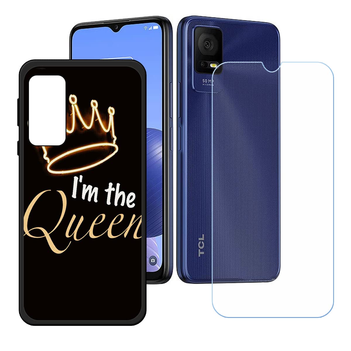 LCEHTOGYE Cover per TCL 408 + [4 Pezzi] Pellicola Protettiva in Vetro Temperato,Nero Custodie Morbido Silicone Case TPU Custodia per TCL 408 (6,0