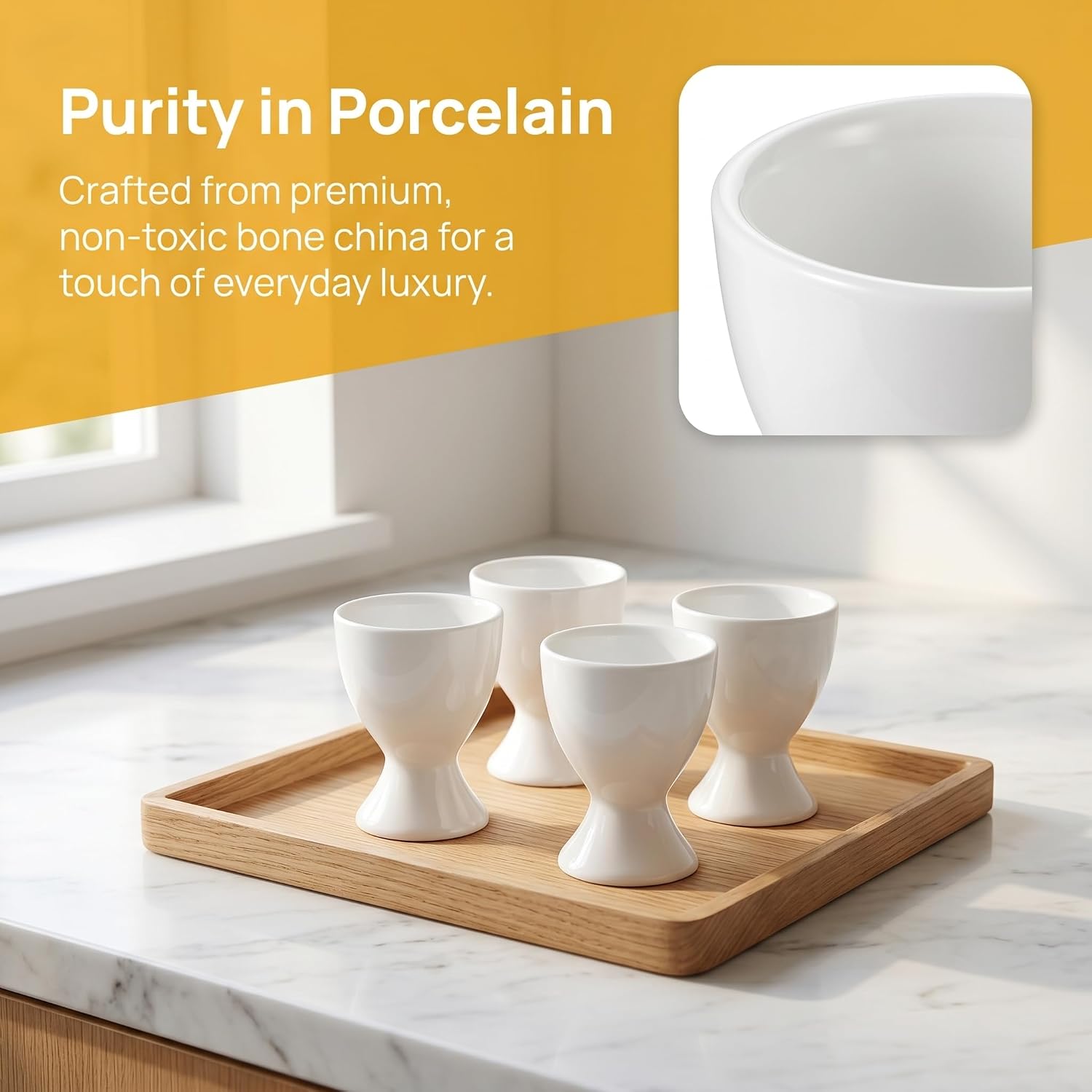 iplusmile Ceramic Egg Cups Set of 4 – White Porcelain Egg Holders for Soft & Hard Boiled, Easy-to-Clean Breakfast Serving Stands, Perfect for Family Mornings & Easter Kitchen Decor
