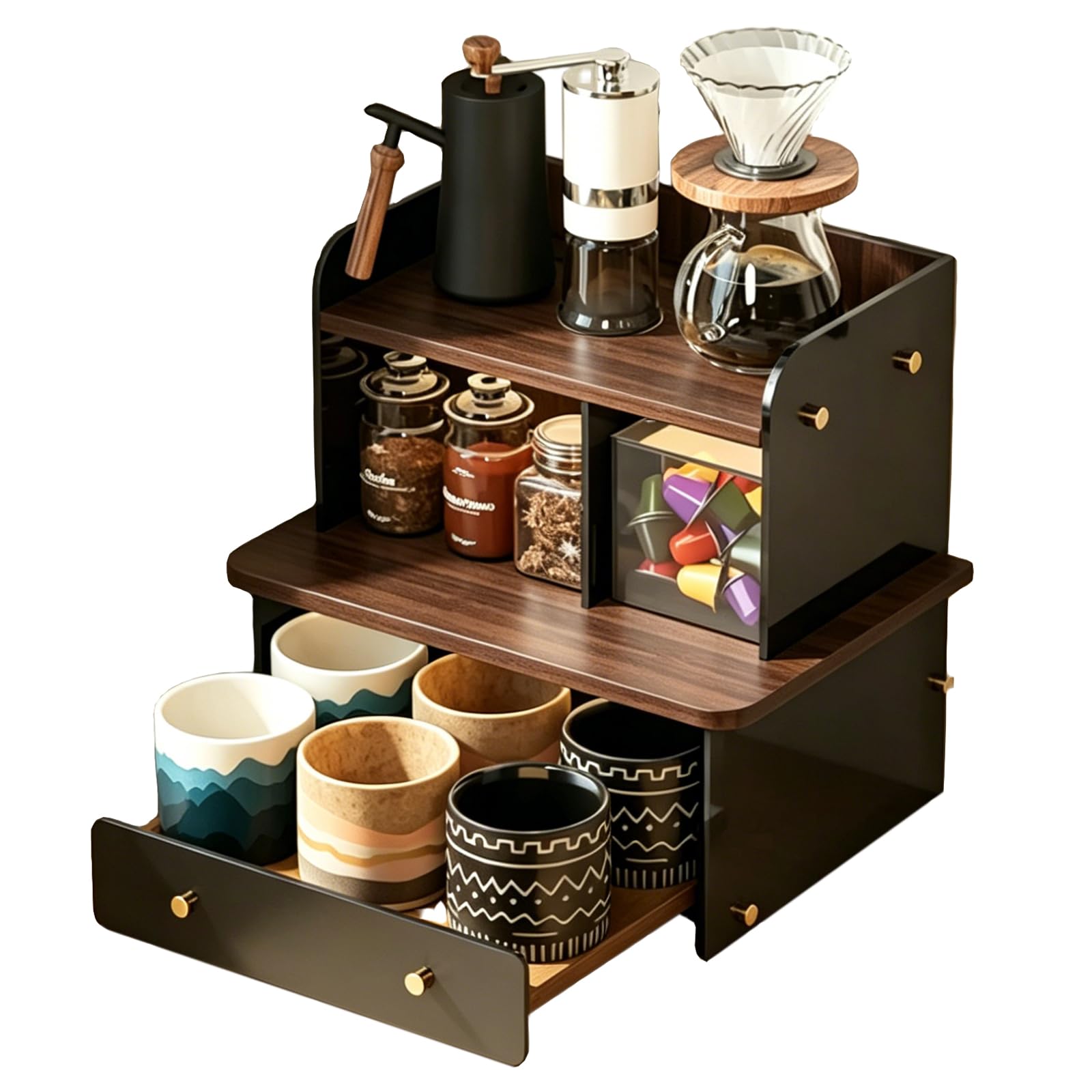 Weyot Coffee Cup Display Shelf, Coffee Station Organizer for Countertop, Coffee Bar Accessories and Organizer, Cup Holder, Coffee Mug Display Rack for Kitchen, Office, Home Brown,32x26x35cm