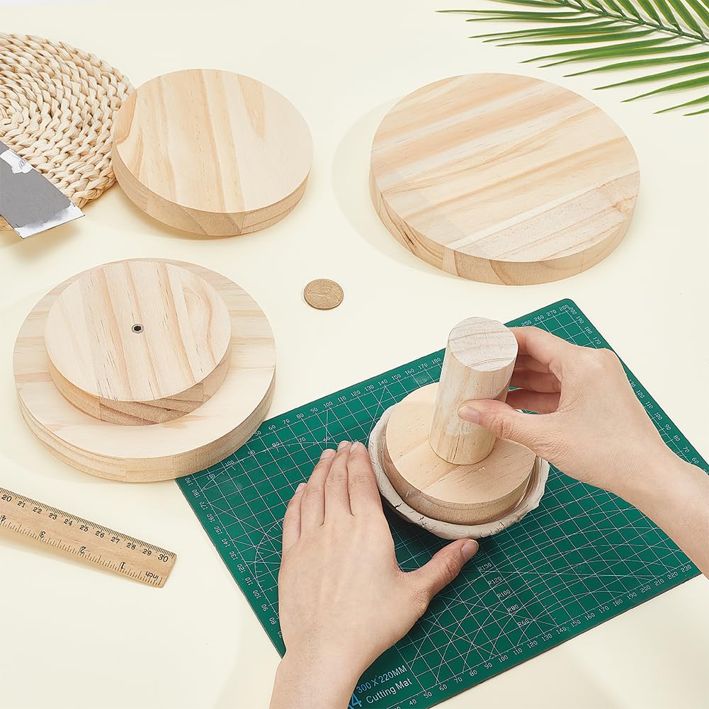 OLYCRAFT Holztöpfereizubehör mit Griff 90mm/115mm/140mm/165mm/190mm Keramik Ton Werkzeug Holz Töpfer Modellierplatten Keramik Topfformen für DIY Schalen Teller Schüssel Schlickerguss Presse