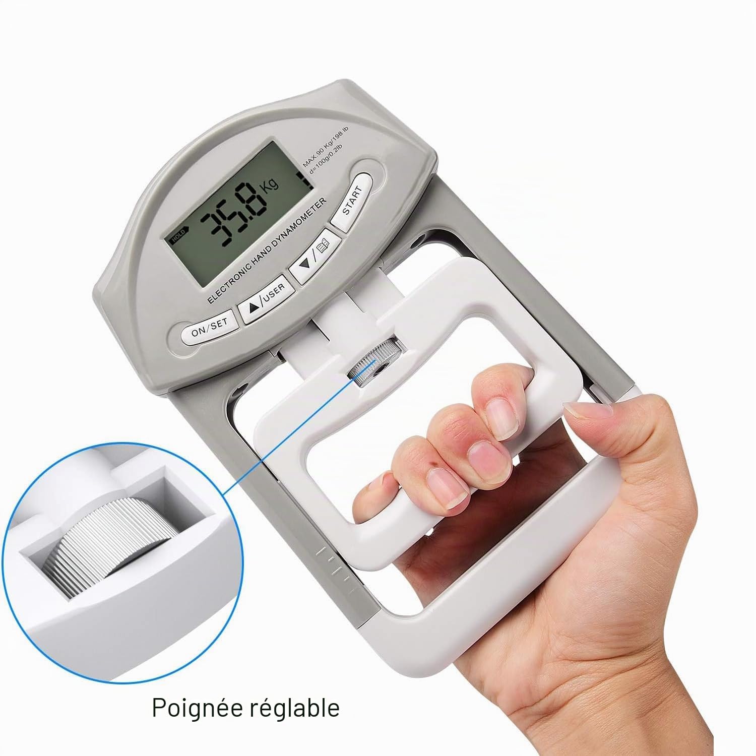 main Dynamomètre Numérique 90 kg/200 kg Capacité de la gamme main Durcisseur