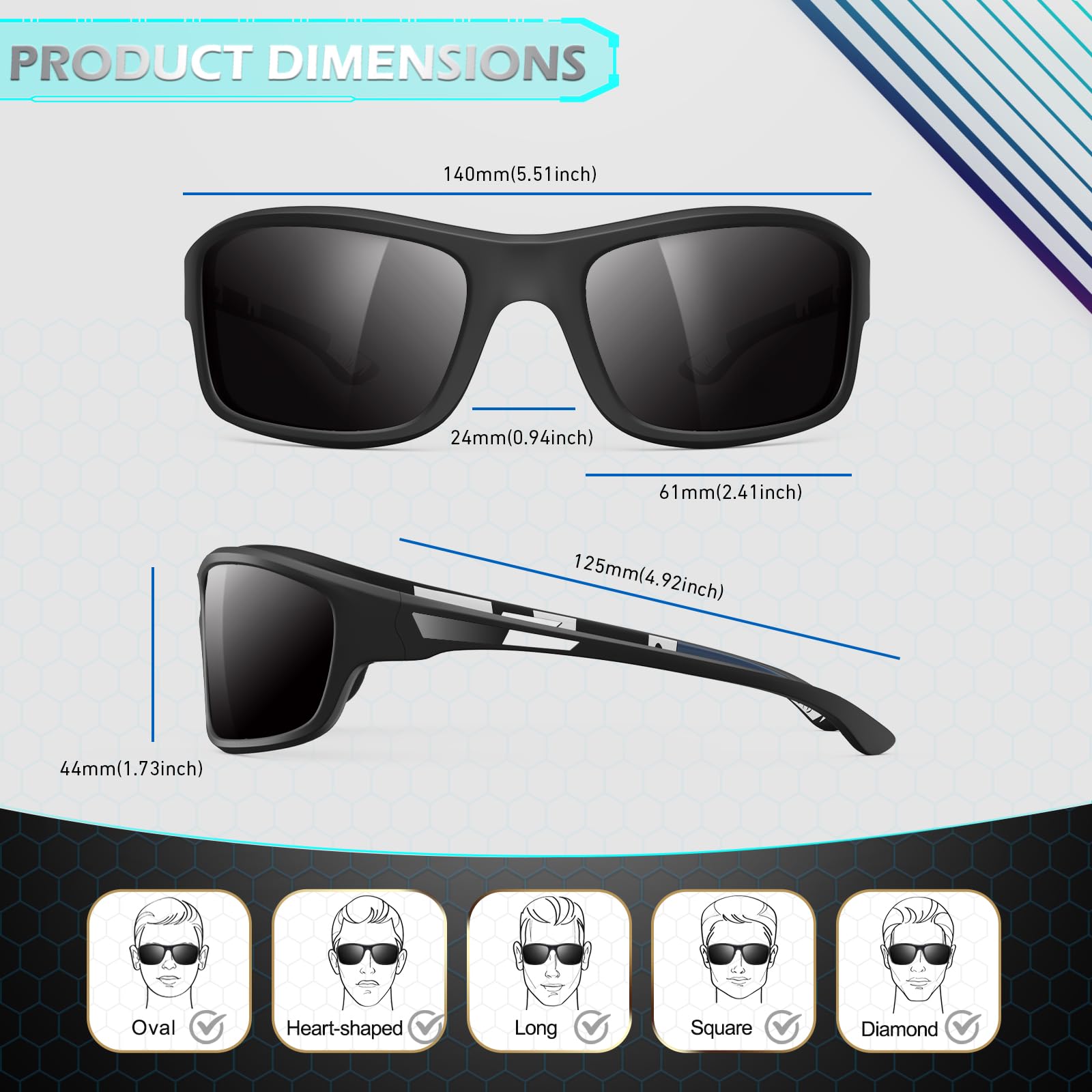 Sunier Gafas de Sol Polarizadas Deportivas Hombre Mujer UV400 Conducción Pesca Ciclismo