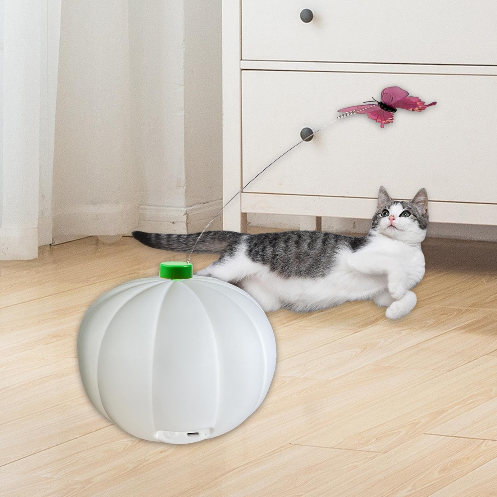 Juguetes para Gatos, Accesorios de Entrenamiento de Mariposas Giratorios Automáticos, Divertidos Y Ligeros Juguetes de Mariposas para Cachorros Y, Blanco