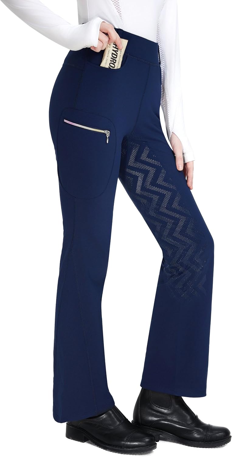FitsT4 Sports Girls Fleece Horse Riding Pants Bootcut Winter Full Seat Riding Tights Kids Equestrian Breeches Pockets