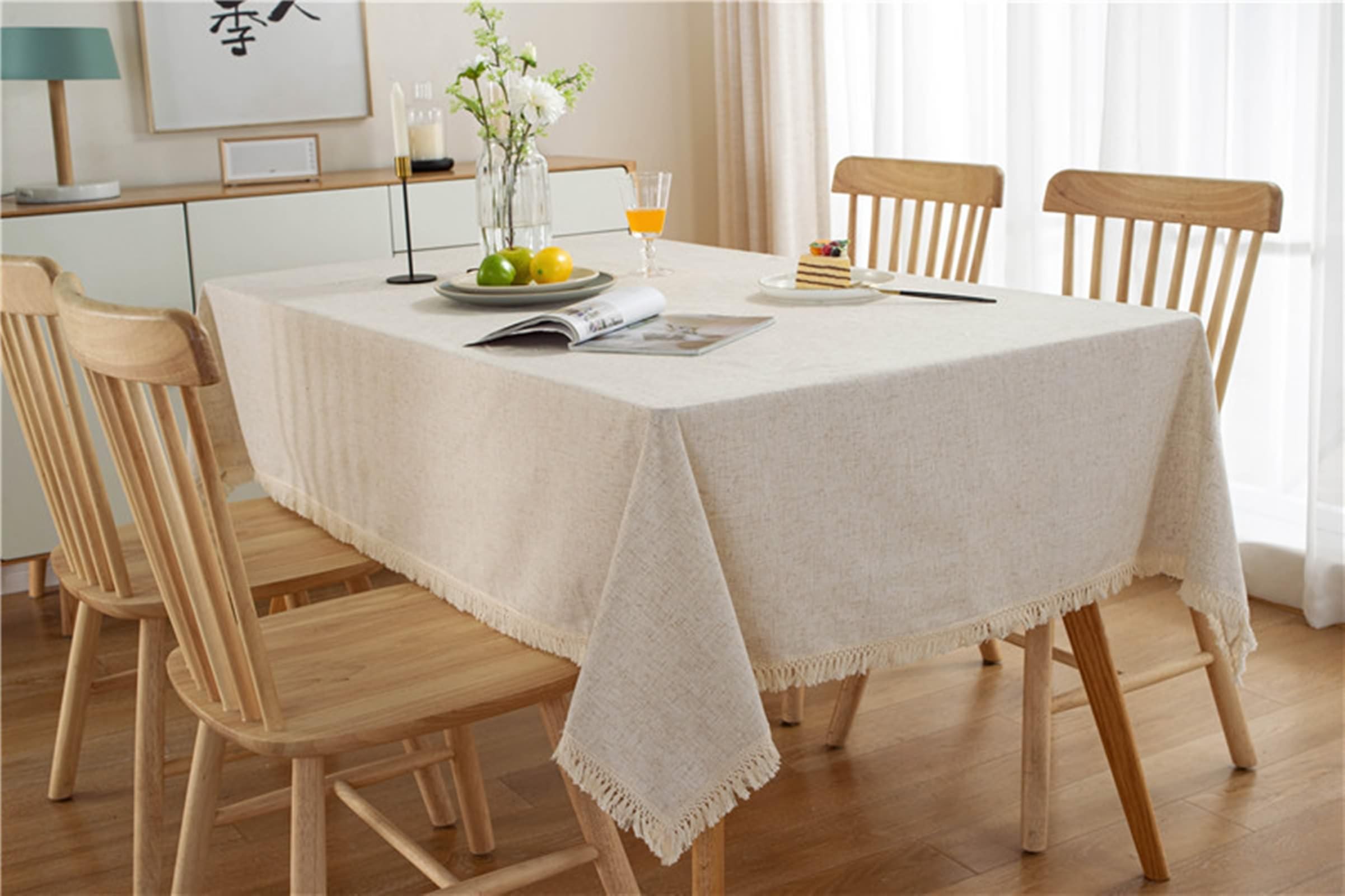 Tovaglia Decorativa Rettangolare, Tovaglie 140 x 180 cm Stile rustico semplice in Pizzo di cotone Tovaglia per Casa e Cucina, Tovaglia Elegante per PicnicBeigeStile 4