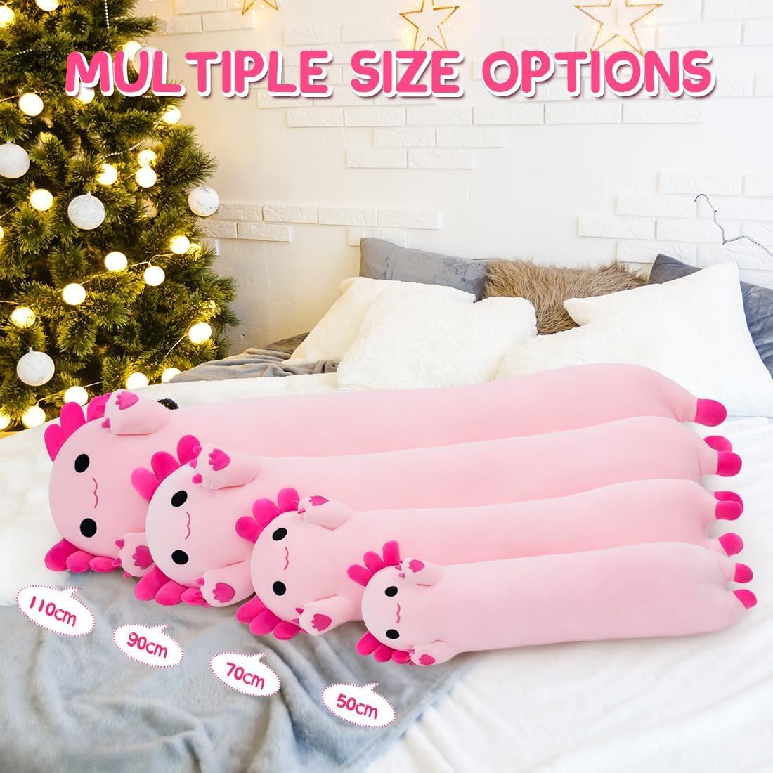 Long Axolotl Stuffed Animals, Soft Long Axolotl Plush Pillow Cute Plush Pillow Gifts for Kids Girlfriend(Pink, 110cm)