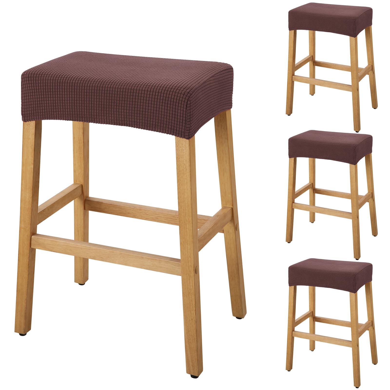 YISUN Stool Covers Rectangle - 4 Pack Stretch Waterproof Saddle Seat Cover Counter Bar Stools Bar Chairs Covers Kitchen Island Chairs Cushion Protector (4, Coffee)