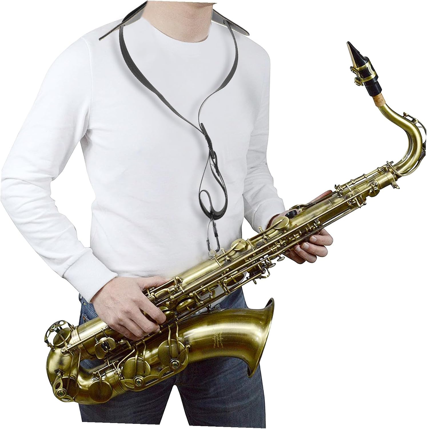 UPKOCH 1pc Adjustable Saxophone Shoulder Strap Leather Saxophone Harness Sax Neckband Metal Buckle Fit Alto Tenor Soprano