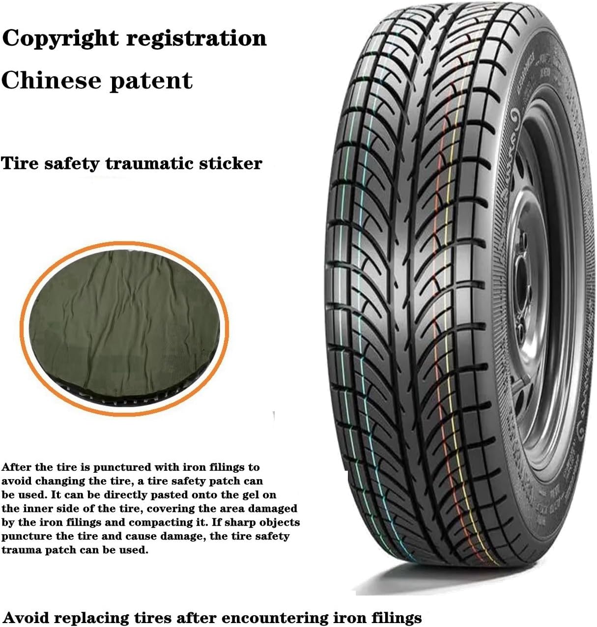 Self repairing, high-performance shock absorption, silent, puncture resistant automotive safety tires (205/50R17)