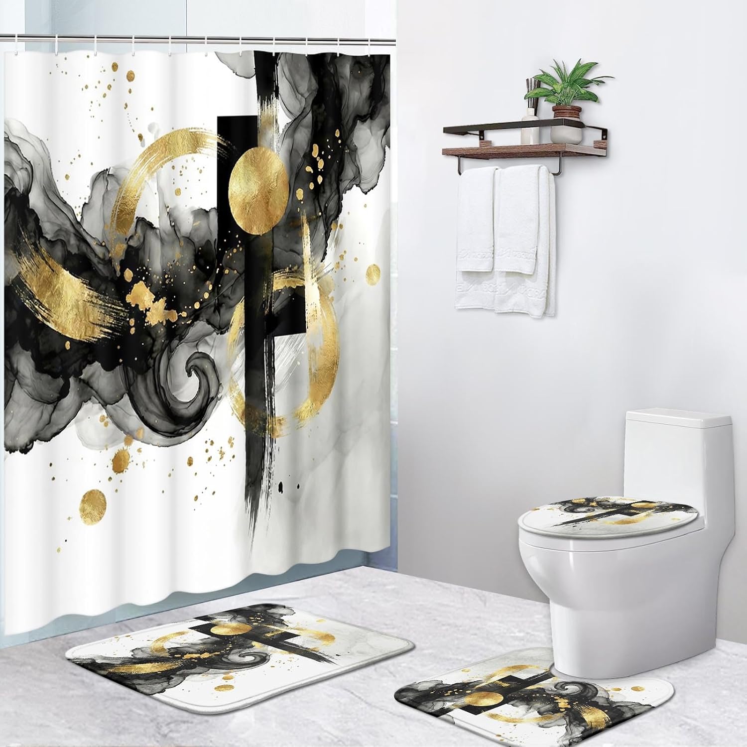 Pamnest 4 Pcs Shower Curtain Sets, Boho Rainbow Sun Waterproof Bathroom Sets with Non-Slip Rugs,Toilet Lid Cover and Bath Mat, Accessories Modern Home Bathroom Decor 72" X 72"