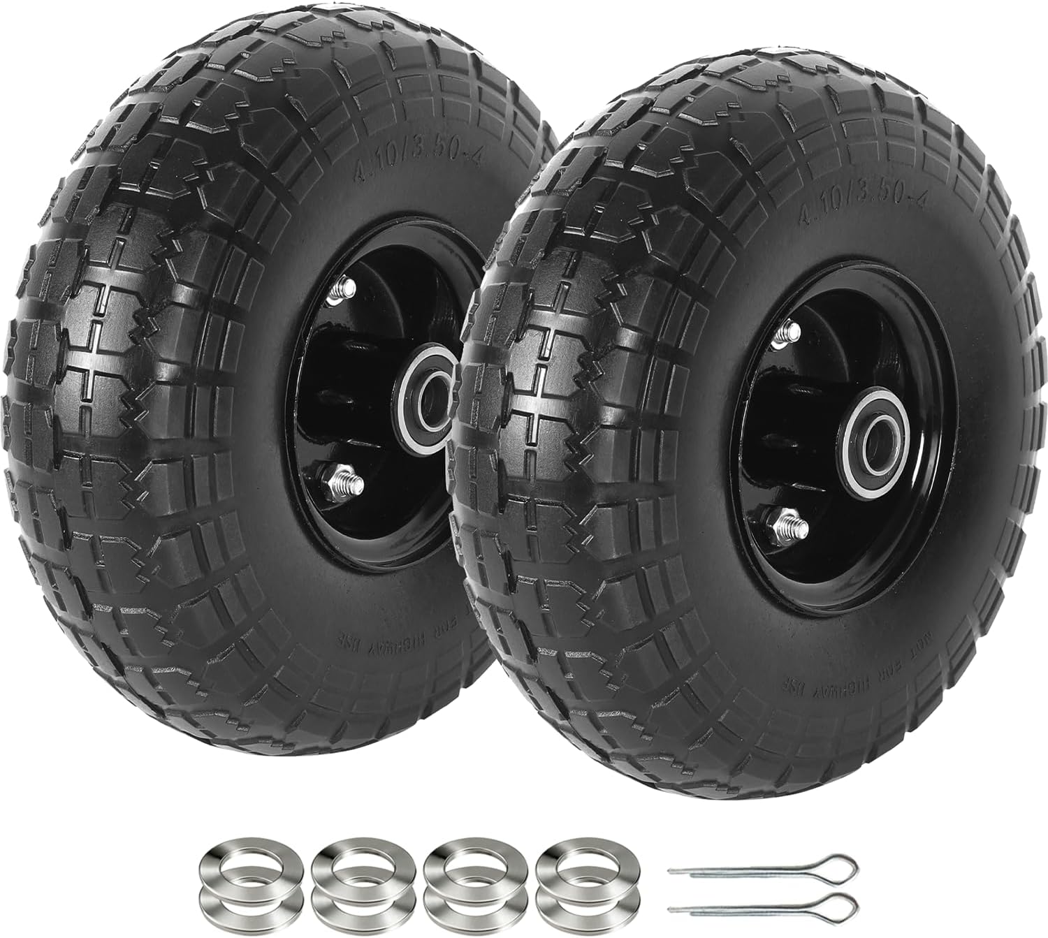 AR-PRO (2-Pack) 10-Inch Solid Rubber Tire Wheels - Replacement 4.10/3.50-4" Flat Free Tire with 5/8" Bearings, 2.2" Offset Hub - Compatible with Hand Truck, Wheelbarrow, Dolly, Gorilla Carts