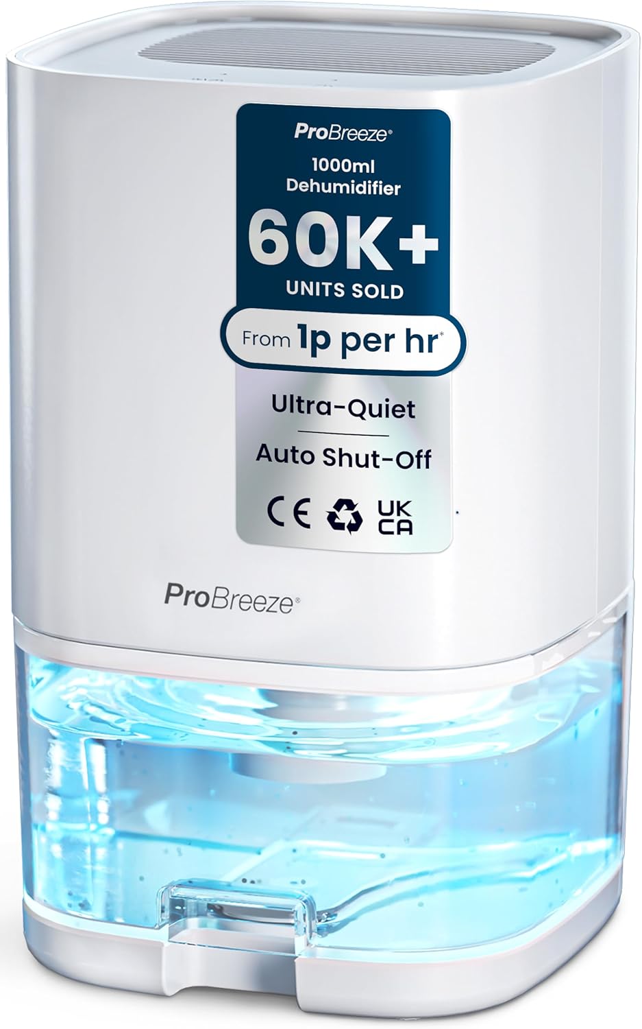 Pro Breeze 1000ml Dehumidifier for Bathroom - Quiet, Portable &amp; Small Air Dehumidifier for Bedroom Mould, Damp &amp; Moisture - with 4-Hour Timer, Auto Shut-Off &amp; LED Changing Lights - White