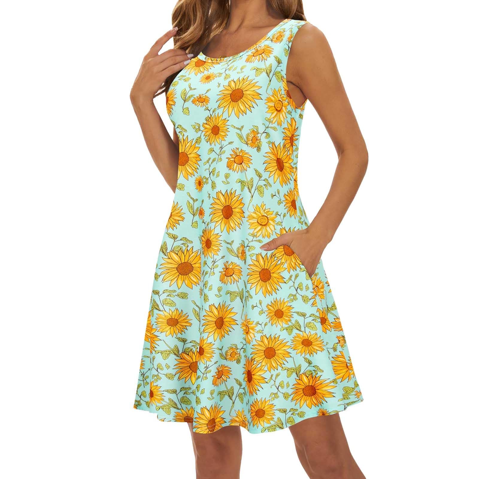 Generic Camisola de algodón con estampado floral de camuflaje para mujer, para primavera y verano, holgada, casual, cuello redondo, sin mangas, con bolsillo, para traje de baño, salida de baño, salida de baño