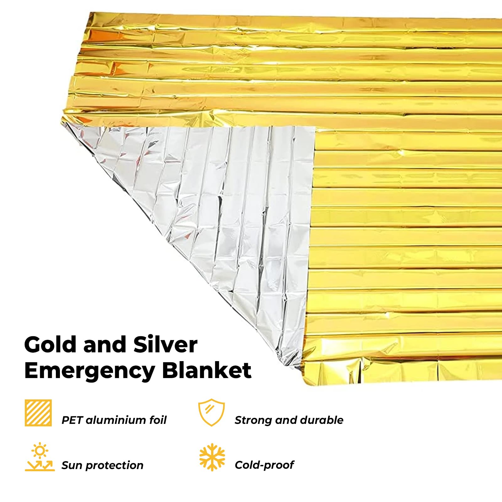 6 Piezas Manta Termica Supervivencia, 160 x 210cm Manta Termica Emergencia de Dorado Plateado para al Aire Libre, Senderismo, Supervivencia, Frío, Aislamiento, Impermeable, Reutilizable