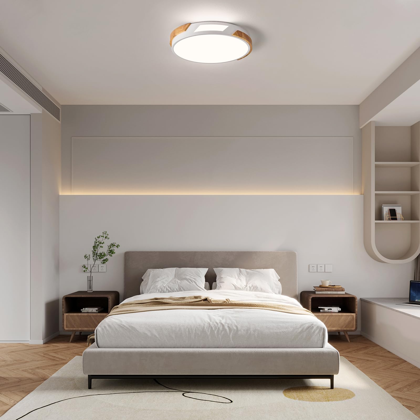 LED Deckenleuchte, Weiß Deckenlampe 40cm für Schlafzimmer | Moderne LED Deckenlampe Holz, Lampen für Wohnzimmer, Küche, Flur, Büro, Kinderzimmer, 36W 4000K Neutrallicht