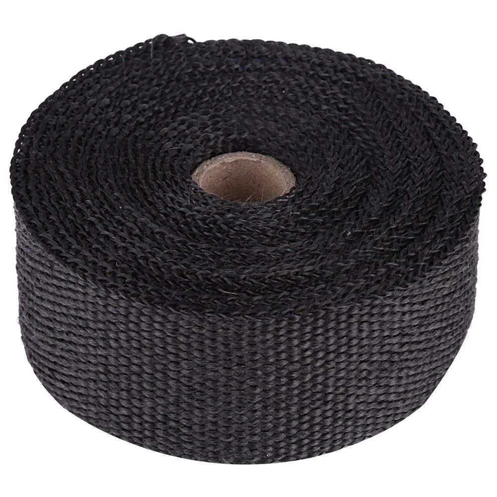 Qiilu Exhaust Pipe Wrap 5M * 5CM Motorcycle Exhaust Header Pipe Fiberglass Wrap with 10Pcs Metal Strips Non-toxic Thermal Insulation