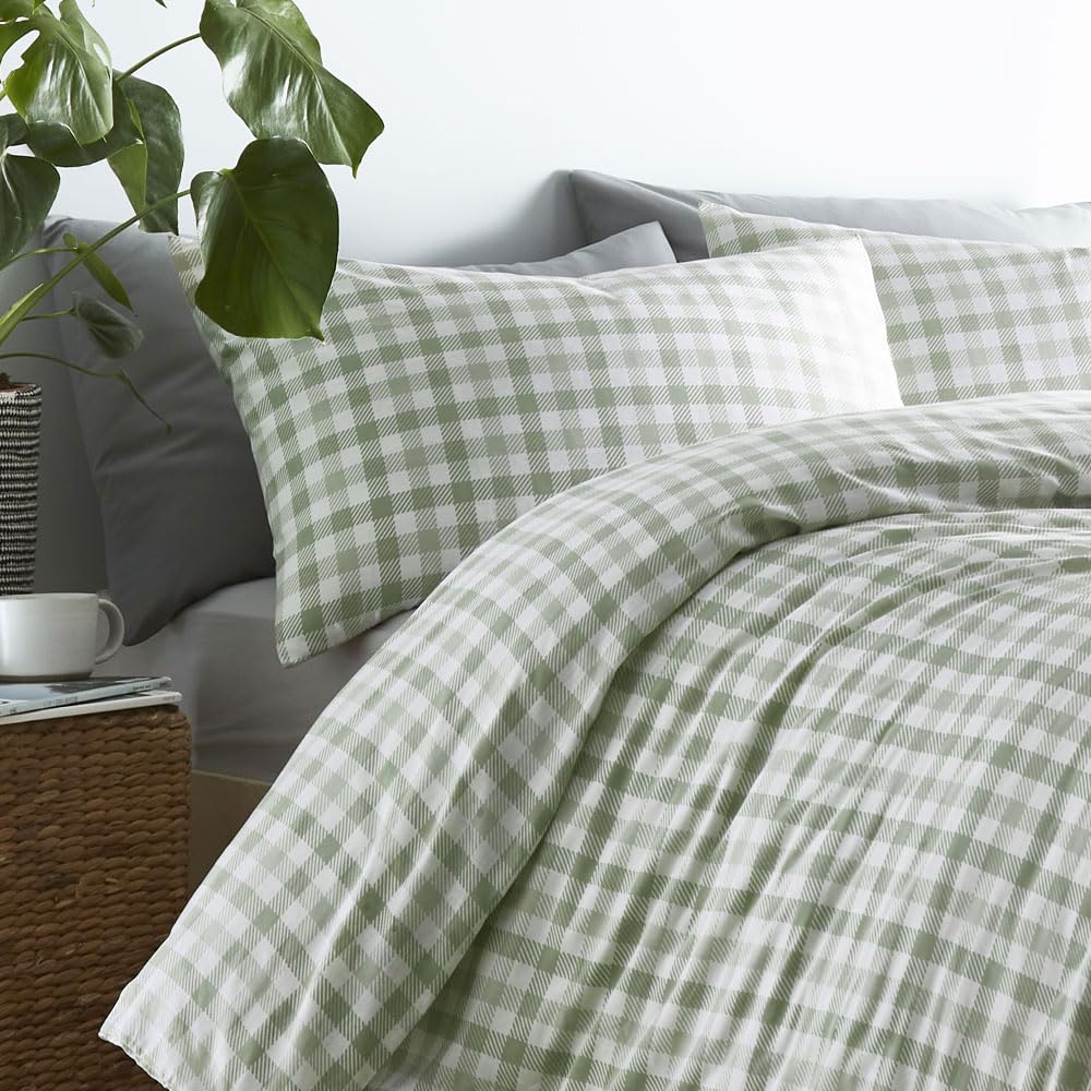 Homemaker Bedding Green Check Duvet Cover Bed Quilt Set Pillow Cases Olive (Single)