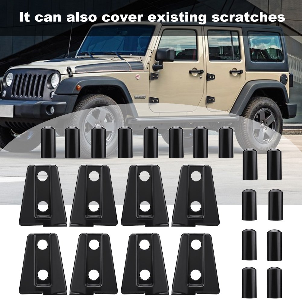 Osłony na Zawiasy Dioche, 8 Szt. Czarne Osłony na Zawiasy Drzwi Samochodowych do Wrangler JK Unlimited 4-drzwi 2007-2018