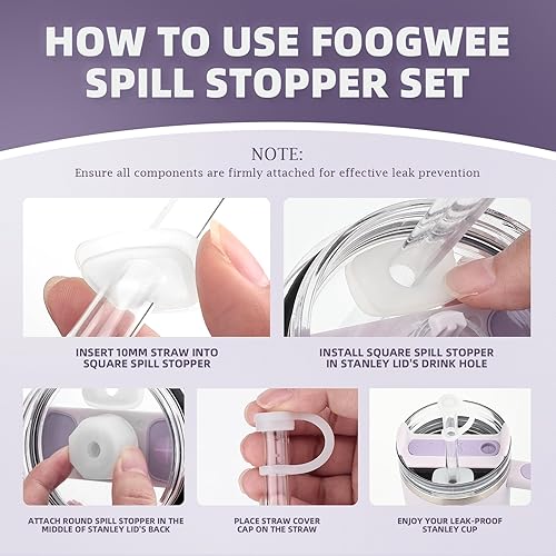 Miniatura 8 de Paquete de 6 popotes de repuesto reutilizables de 12 pulgadas para vaso Stanley Quencher H2.0 de 4030 onzas con asa, con juego de tapones para