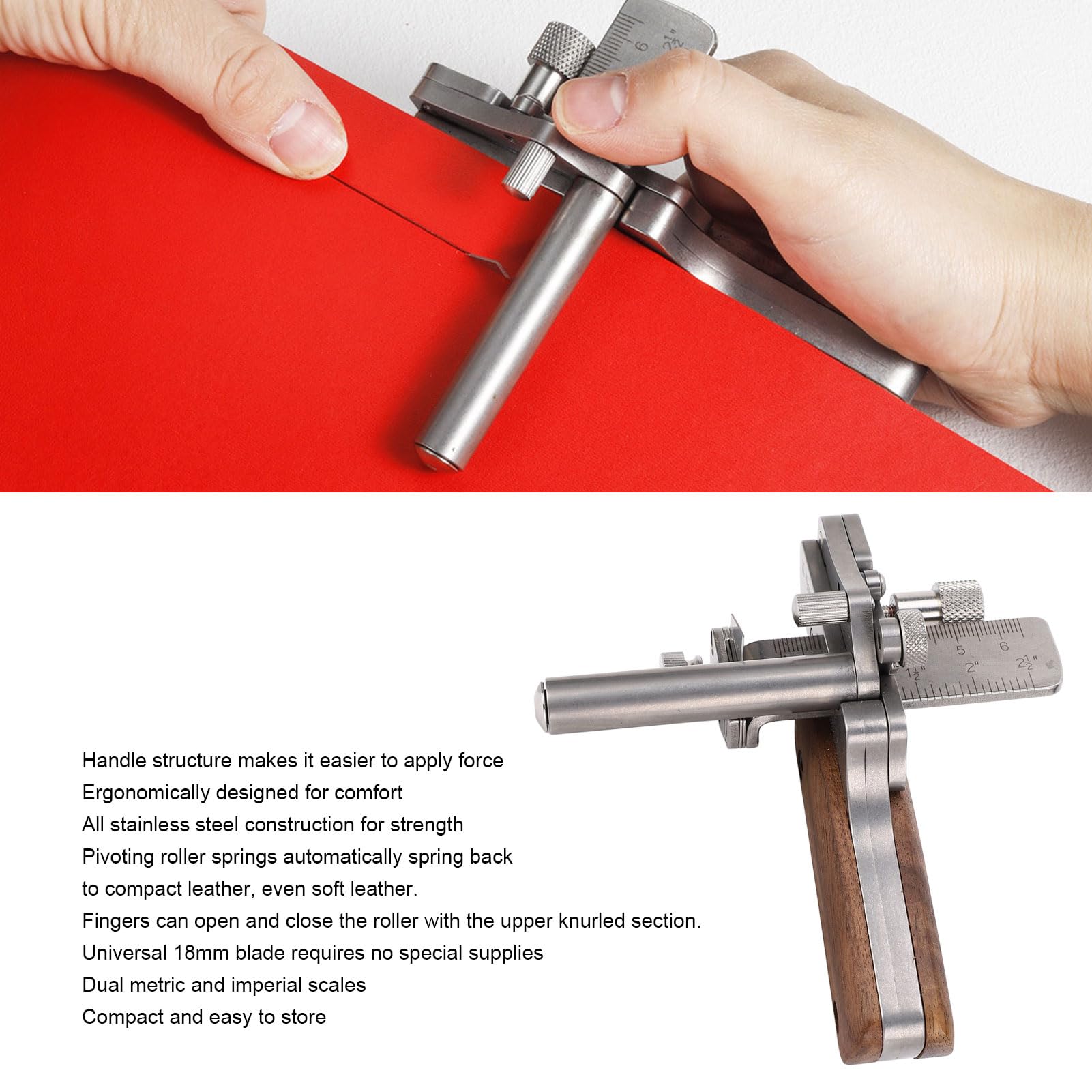 Herramienta Cortadora de Tiras de Cuero de Mano, Herramienta Artesanal de Acero Inoxidable 304 con Hoja de 18 Mm, Herramienta Cortadora de Cinturón de Cuero Manual Ajustable a