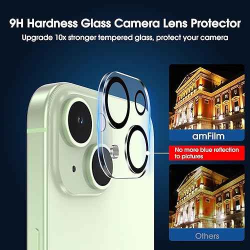 Miniatura 6 de amFilm OneTouch 2+2 protectores de pantalla para iPhone 15 Plus de 6.7 pulgadas, vidrio templado con protector de lente de cámara, kit de