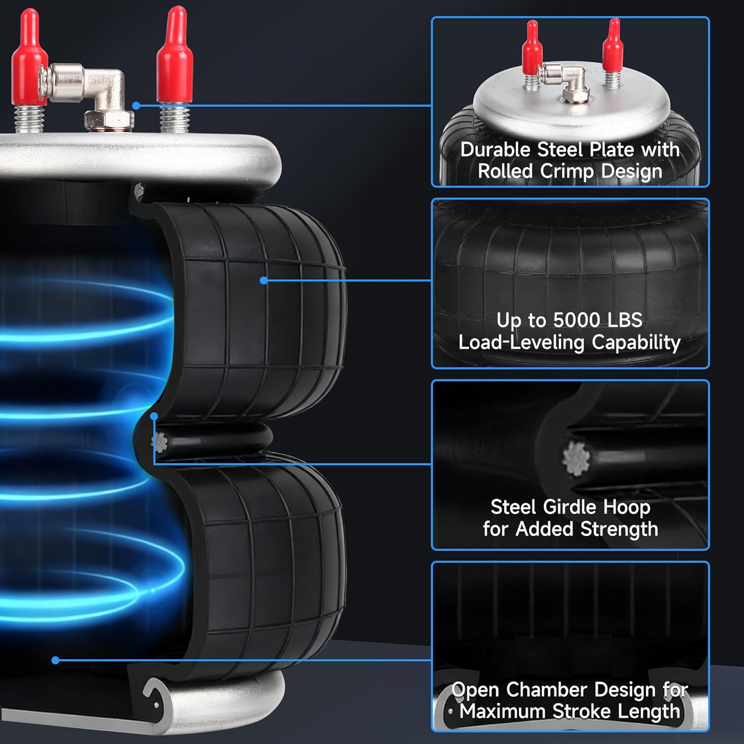 Rear Air Suspension Kit for 2015-2025 Ford F150 2WD/4WD, 5000lbs Heavy Duty Air Spring Bags, No-Drill Bolt-On Towing Leveling Kit, Replacement for Firestone 2582