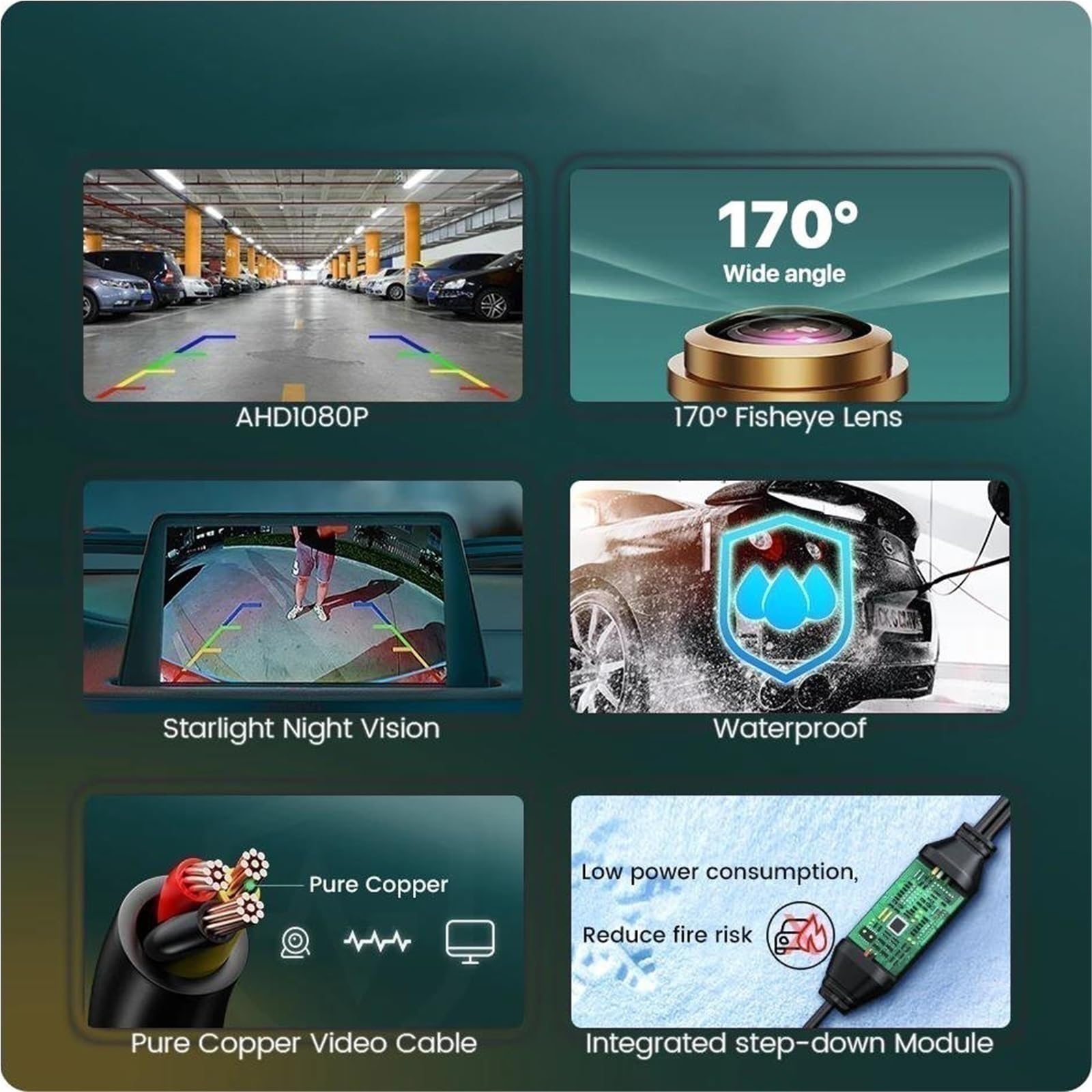 Cámara Visión Trasera para Coche AHD 170 Grados 1920x1080P Resistente Al Agua para Benz Clase C W204 C180 C200 C260 S204(AHD1080P-175deg)