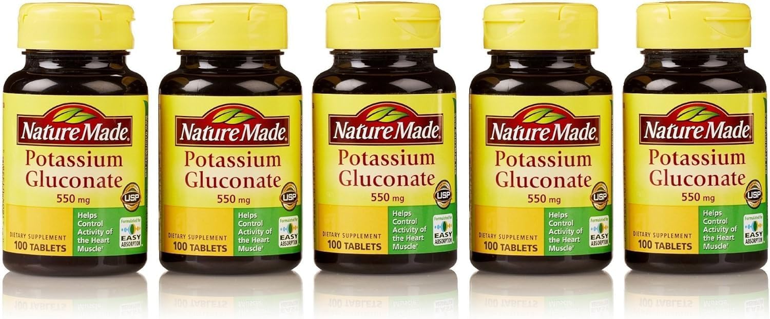 Nature Made Potassium Gluconate 550mg, 100 Tablets (Pack of 5)