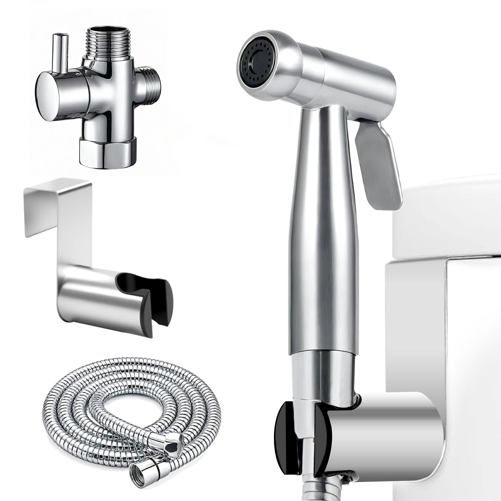 Handheld Bidet Sprayer, Stainless Steel Toilet Bidet Sprayer Kit, Muslim Shower Spray with Hose, Handheld Bidet Washer Shower for Toilet Cleaning, Personal Hygiene