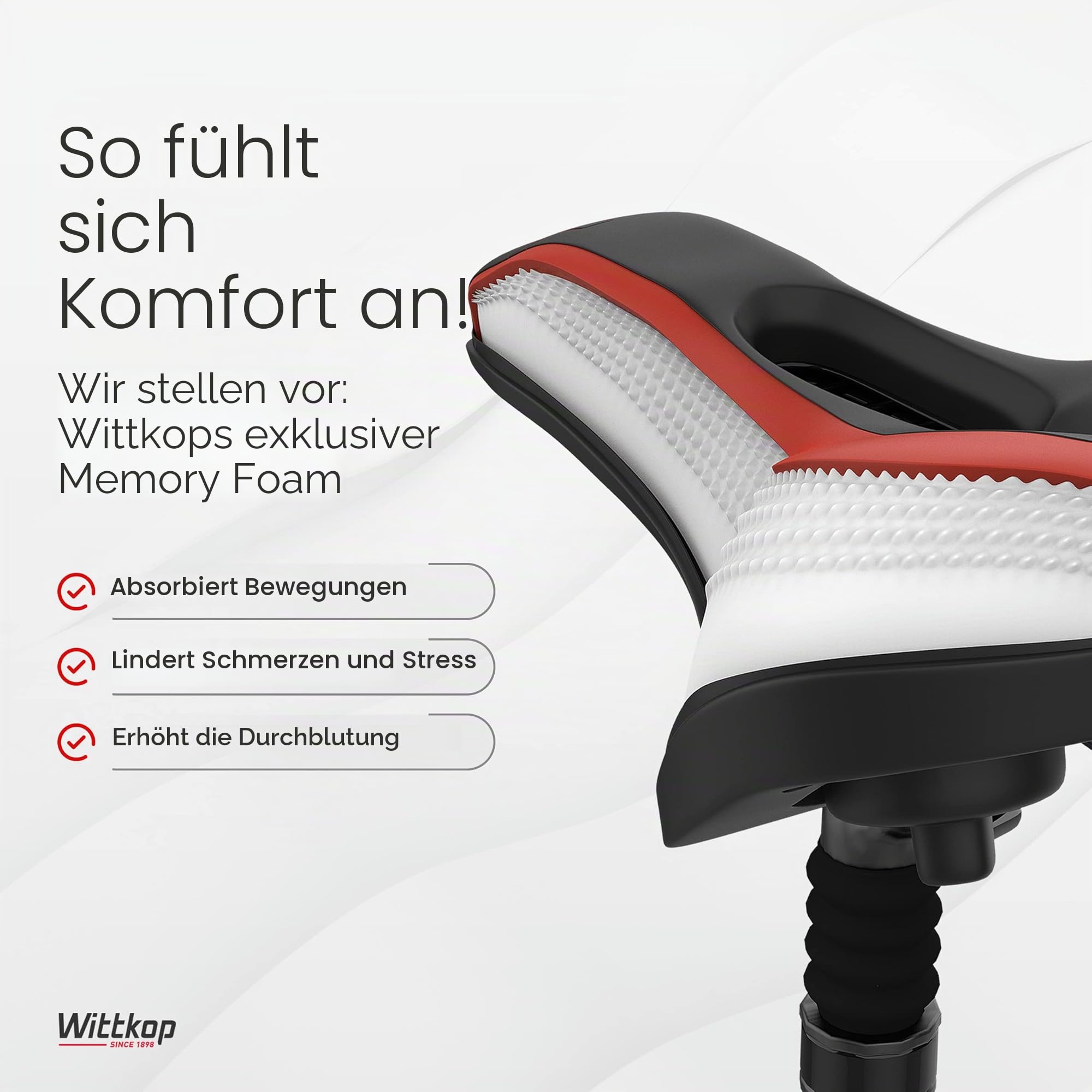 Wittkop Fahrradsattel für Damen und Herren, wasserfester Fahrradsattel mit innovativem 5-Zonen-Konzept, für Heimtrainer, BMX, MTB und Straße