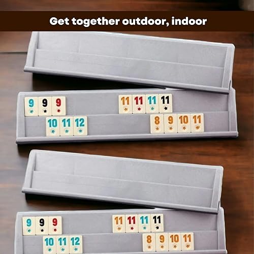 Miniatura 6 de LaModaHome Premium Rummy, Okey, 101 juego de juegos, portátil, azulejos y estantes irrompibles, juego para exteriores e interiores con familiares y