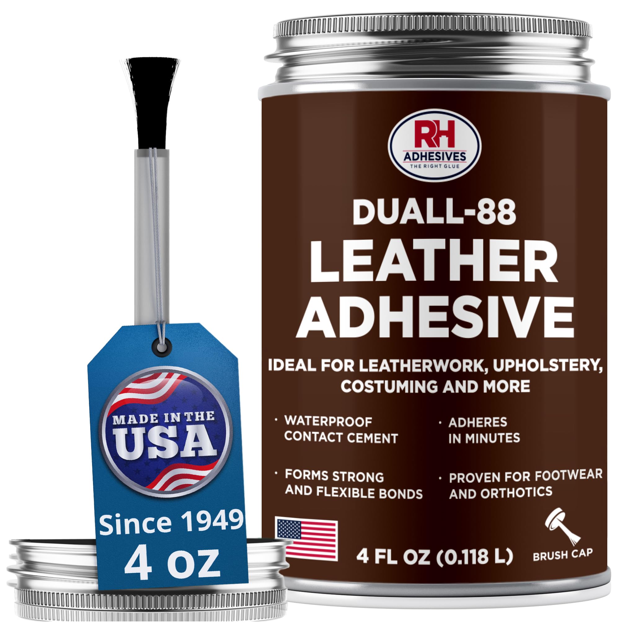 Duall-88 Leather Adhesive, 4 oz. can - Leather Repair Glue, Crafting, DIY, Upholstery, Waterproof, Heat Resistant, Flexible, Long Lasting, High Strength, RH Adhesives