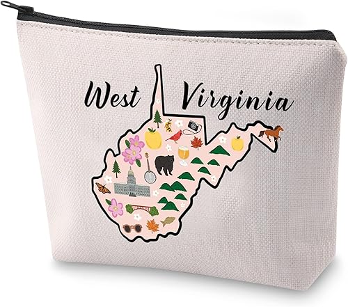 BLUPARK West Virginia Map Cosmetic Bag WV Gift West Virginia Travel Makeup Bag Gift For West Virginia Lovers, West Virginia