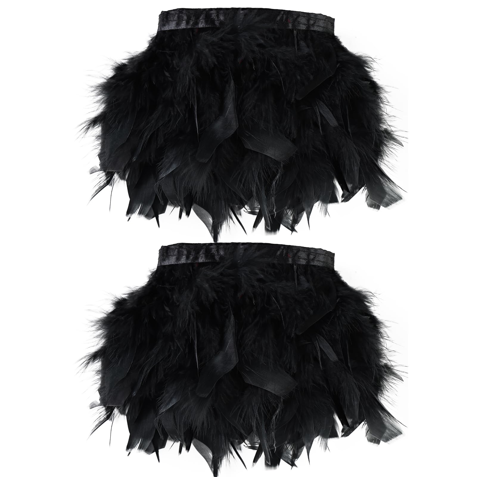 whitefeather Black 4 Yards Turkey Feather Trim - 4~6in Fashion Dress Sewing - Natural Fluffy Feather Trim Fringe for Party Clothing DIY Sewing Craft Wedding Dress